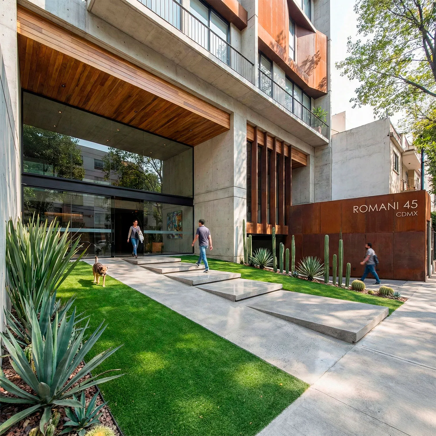Residencia moderna con pasto sintético